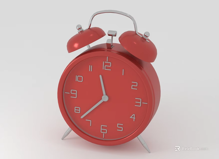Red Alarm Clock With Double Bells Silver Stand And Numeric Dial Metal Hands 3d model 