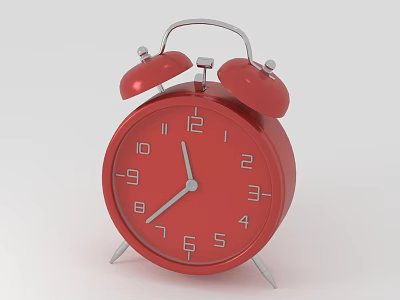 Red Alarm Clock With Double Bells Silver Stand And Numeric Dial Metal Hands 3d model