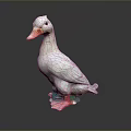 White Duck Figurine with Orange Beak and Feet on Green Base Decorative Ornament