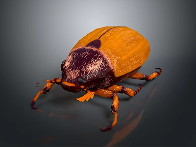 Yellow And Dark Brown Beetle With Shiny Shell And Legs On Dark Background 3d model