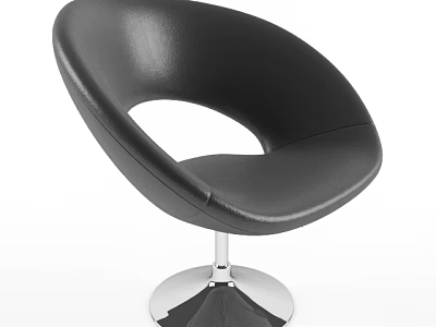 Black Leather Leisure Chair With Circular Cutout Design And Sturdy Silver Metal Base 3d model