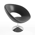 Black Leather Leisure Chair With Circular Cutout Design And Sturdy Silver Metal Base
