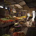 Vibrant Fruit Store Displaying Fresh Banana Bunches Watermelons Apples Melons And Various Fruits