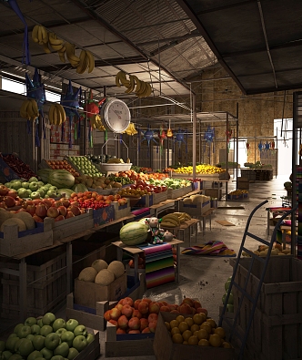 Modern Fruit Shop Old Fruit Market 3d model