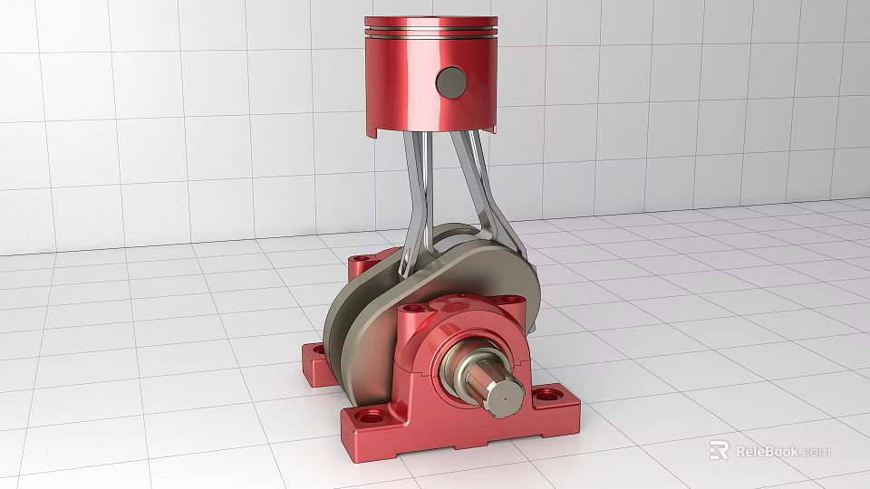 Red Industrial Piston Connecting Rod Mechanism With Metal Assembly And Base Structure 3d model 