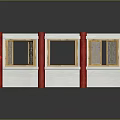 Traditional Interior With Casement Windows Red Frames Wooden Lattice Design And Wooden Flooring