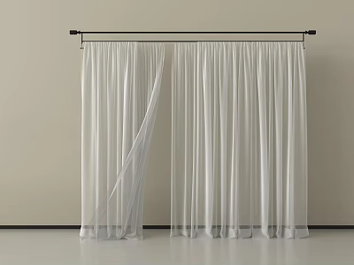 White Sheer Curtains With Black Curtain Rod On Modern Light Background 3d model