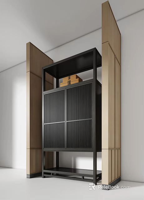 Modern Entryway Cabinet And Side Cabinet With Black Wood Tones Slatted Doors And Storage Design 3d model 