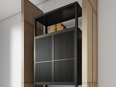 Modern Entryway Cabinet And Side Cabinet With Black Wood Tones Slatted Doors And Storage Design 3d model