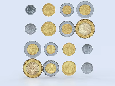 Detailed Coin Carving Sculptures With Gold Silver Various Sizes Arranged 3d model
