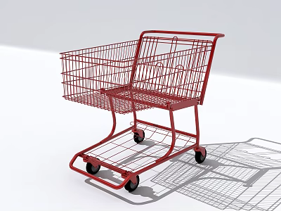 Red Metal Shopping Cart Public Facility With Wheels And Frame For Retail Stores 3d model