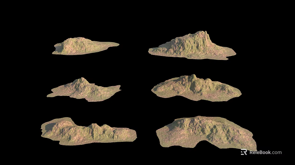 Scenic Landscape Featuring Six Green Hills With Various Shapes And Terrain Models 3d model 