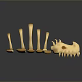 Anatomical Organ and Hair Sample Model in Light Yellow Tone with Dark Reflective Background