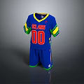 Blue Sports Uniform with SC LIONS Text Number 00 Green Yellow Sleeves and Shorts