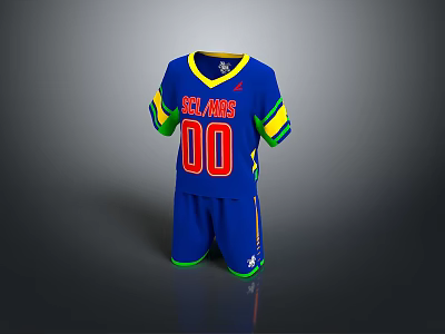 Blue Sports Uniform with SC LIONS Text Number 00 Green Yellow Sleeves and Shorts 3d model