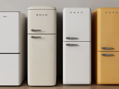 SMEG Retro Style Fridge Freezers In White Cream And Yellow Colors 3d model