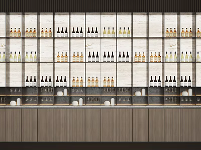 Modern Wine Cabinet Design With Multiple Shelves And Various Wine Bottles 3d model