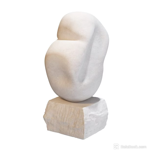 Abstract White Stone Art Installation With Smooth Curved Form And Solid Base 3d model 