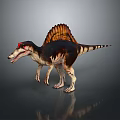 Detailed Sail Backed Spinosaurus Dinosaur With Red Eyes Brown And White Striped Body