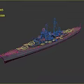 Detailed 3D Warship Model With Turrets Deck And Mast On Gray Background