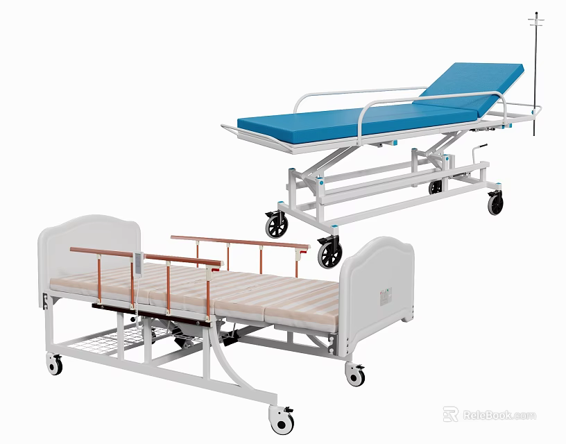 Medical Beds Featuring Adjustable Hospital Bed And Stretcher Bed With Metal Frame And Wheels 3d model 