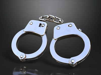 Silver Metal Handcuffs With Polished Finish And Chain Link Design 3d model