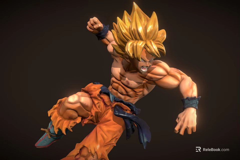 Super Saiyan Goku Action Figure With Golden Spiky Hair Orange Outfit Muscular Build Dynamic Fighting Pose 3d model 