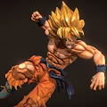 Super Saiyan Goku Action Figure With Golden Spiky Hair Orange Outfit Muscular Build Dynamic Fighting Pose