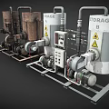 Industrial Storage Equipment System With Tanks Pipes Control Panels And Pumps