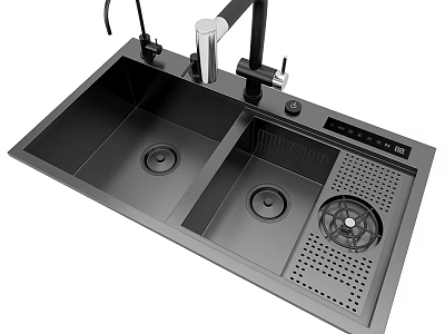 Modern Kitchen Faucet With Stainless Steel Double Bowl Sink And Drainer 3d model