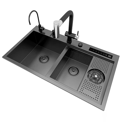 Modern Kitchen Faucet With Stainless Steel Double Bowl Sink And Drainer 3d model