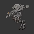 Futuristic Sci-Fi Mecha Warrior with Detailed Gray White Armor and Mechanical Weapons