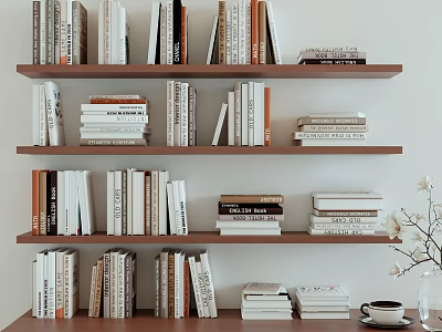 Neatly Stacked Books and Magazines on Wooden Shelves Interior 3d model