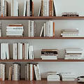Neatly Stacked Books and Magazines on Wooden Shelves Interior
