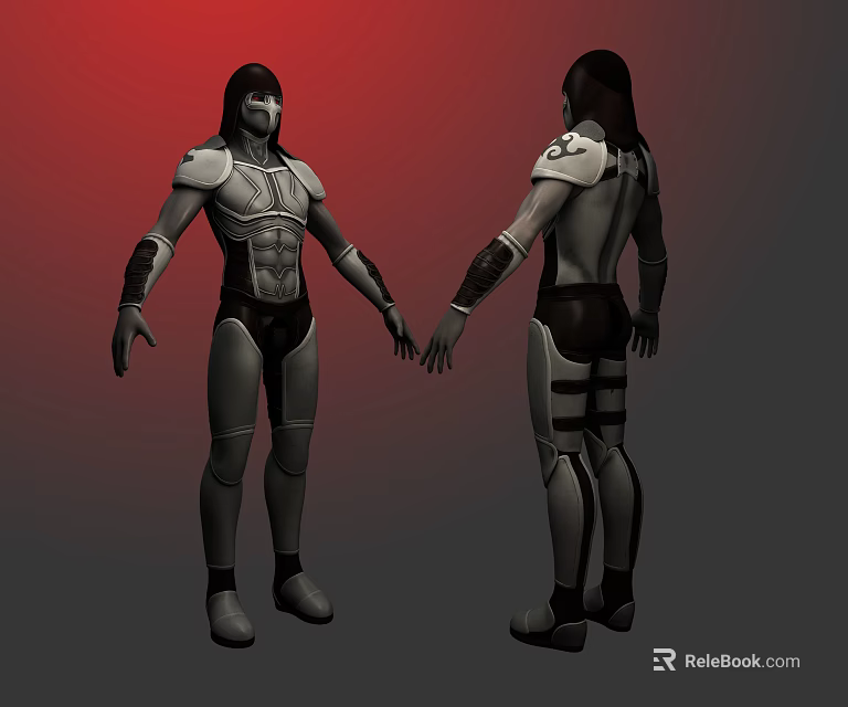 Game Movie Character Armored Suit Design Front And Back View Gray Black 3d model 