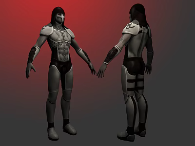 Game Movie Character Armored Suit Design Front And Back View Gray Black 3d model