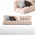 Light Pink Tufted Sectional Sofa With Gray Brown Beige Throw Pillows 3d model