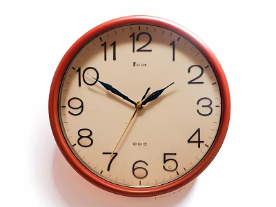 Stylish Firs Analog Wall Clock With Red Frame Beige Dial And Black Numerals 3d model