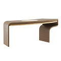 Sleek Contemporary Walnut Wood Dining Table With Smooth Curved Shape And Exquisite Gold Metal Inlay
