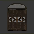 Classic Wooden Double Door With Arched Top And Circular Decorations For Home Entrance