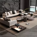 Modern Living Room Interior Sofa and Coffee Table Set with Comfortable Cushions and Accent Chair
