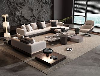 Modern Minotti Sofa Coffee Table Combination 3d model