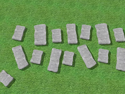 Gray Stepping Stones Arranged On Lush Green Grass Garden Pathway 3d model