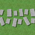 Gray Stepping Stones Arranged On Lush Green Grass Garden Pathway