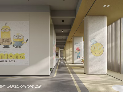 Colorful Corridor With Minions Posters Smiley Face Ice Cream Cone Summer 2019 Decorations 3d model