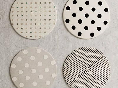 Round Rugs With Various Polka Dots And Geometric Stripes In Neutral Tones 3d model