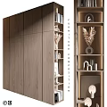 Modern Wooden Furniture Composition With Shelves Decorations Books And Lighting