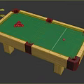 Billiard Table With Green Felt Surface Wooden Frame Billiard Balls And White Cue Ball