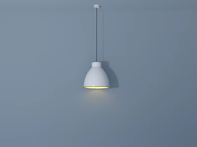 White Pendant Light Illuminated With Black Hanging Cord On Light Blue Wall 3d model