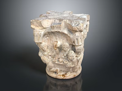 Ancient Stone Carving With Intricate Patterns And Human Figures On Grayish White Surface 3d model